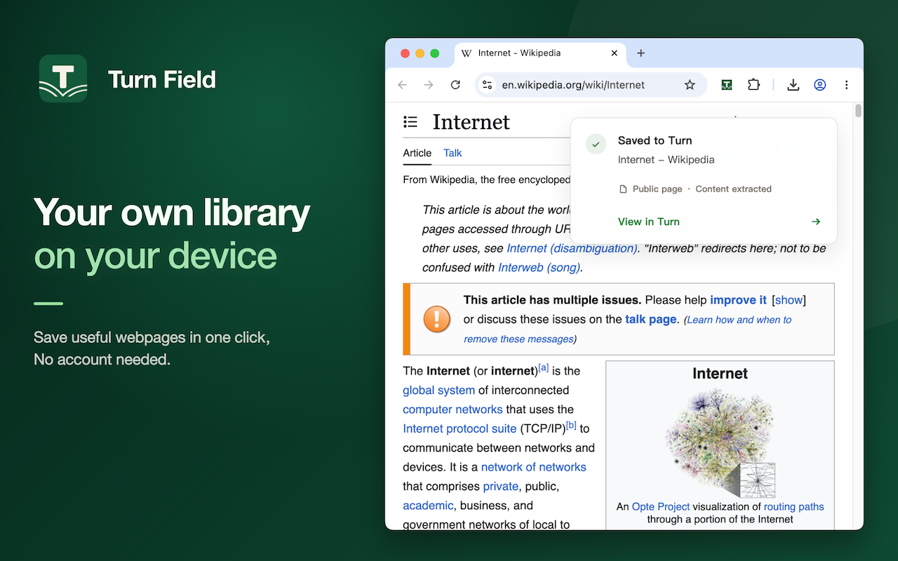 Turn Field saves the current webpage with one click.